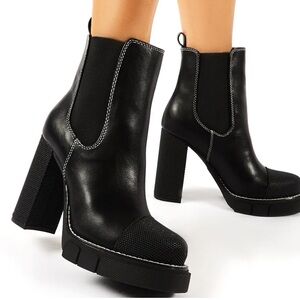 Public Desire Antix Black Contrast Stitch Platform Block Heeled Ankle Boots